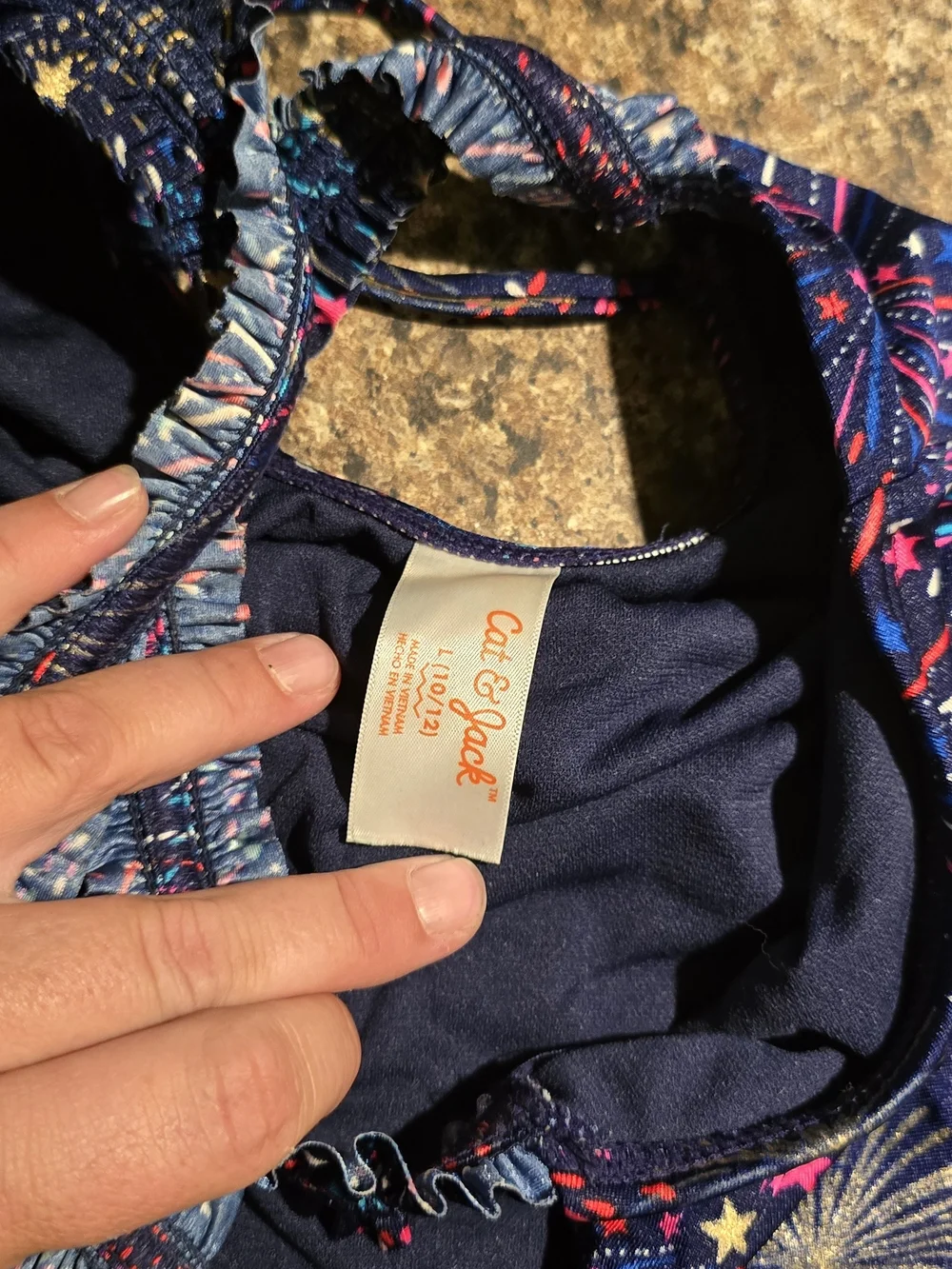 Cat & Jack Navy Girls' Firework-Print Ruffle One-Piece Swimsuit Size 10/12